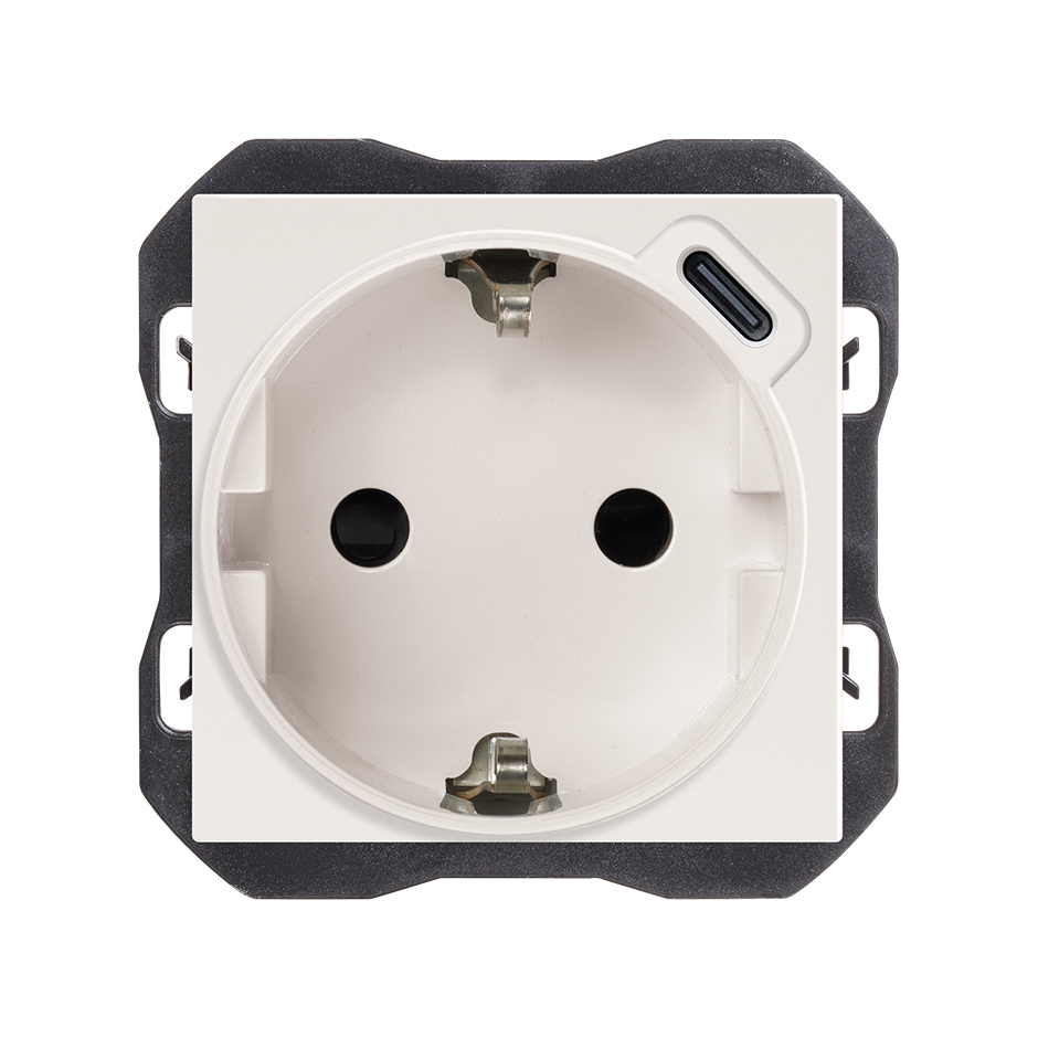 Base schuko con cargador USB C 10,5W blanco mate