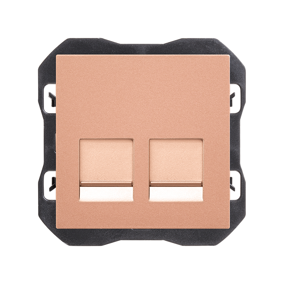 Tapa de voz y datos plana con guardapolvo con 2 conectores RJ45 cobre