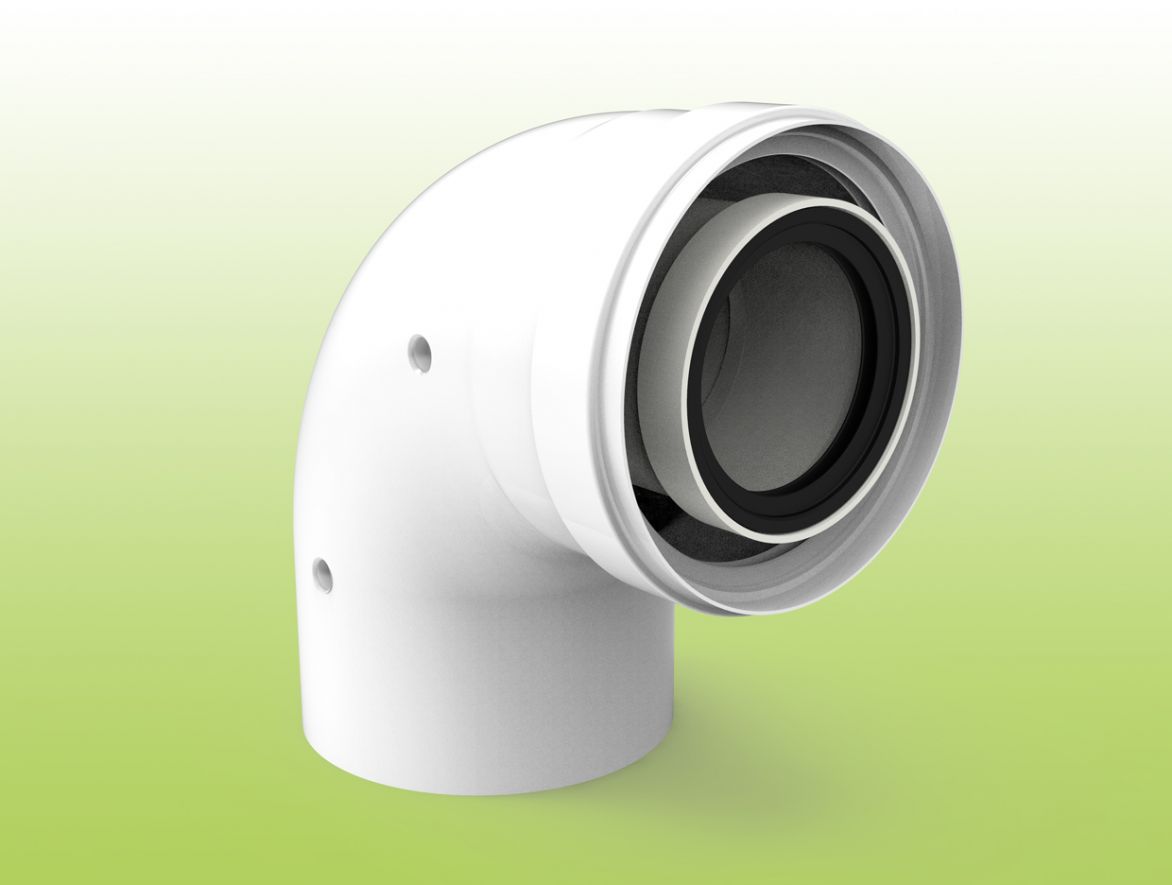 Codo 90 coaxial M-H de PP/Acero lacado de Ø60/100 mm