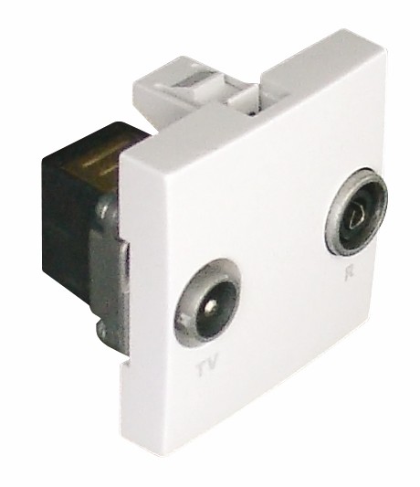 Toma R-TV final 2 módulos en color blanco