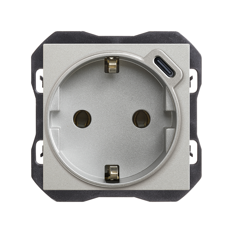 Base schuko con cargador USB C 10,5W aluminio