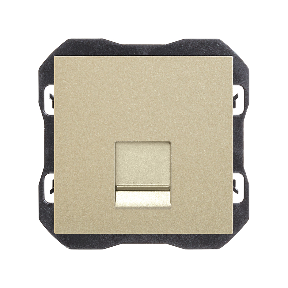 Tapa de voz y datos plana con guardapolvo con 1 conector RJ45 cava