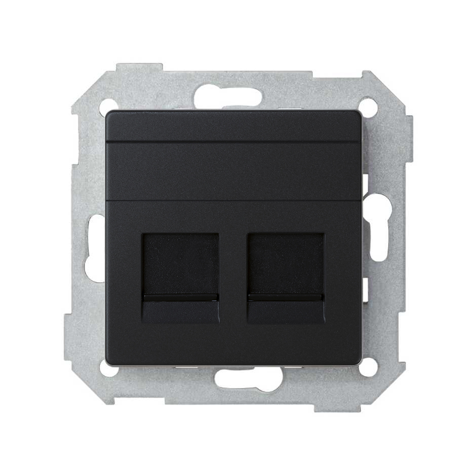 Placa de voz y datos plana con guardapolvo para 2 conectores RJ45 negro mate Simon 82 Concept