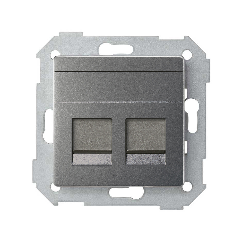Placa de voz y datos plana con guardapolvo para 2 conectores RJ45 titanio Simon 82 Concept