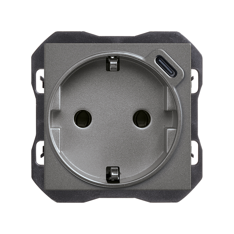 Base schuko con cargador USB C 10,5W titanio