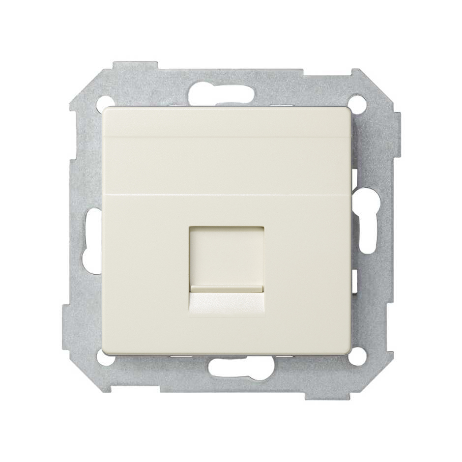 Placa de voz y datos plana con guardapolvo para 1 conector RJ45 AMP® en color marfil Simon 82