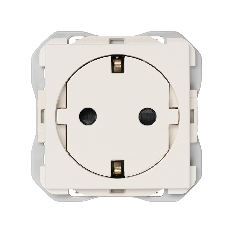 Base de enchufe schuko Clean con sistema de embornamiento a tornillo blanco mate