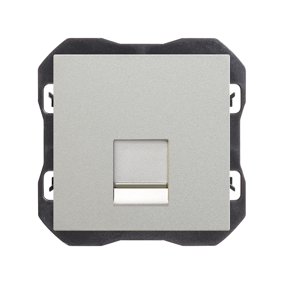 Tapa de voz y datos plana con guardapolvo con 1 conector RJ45 aluminio