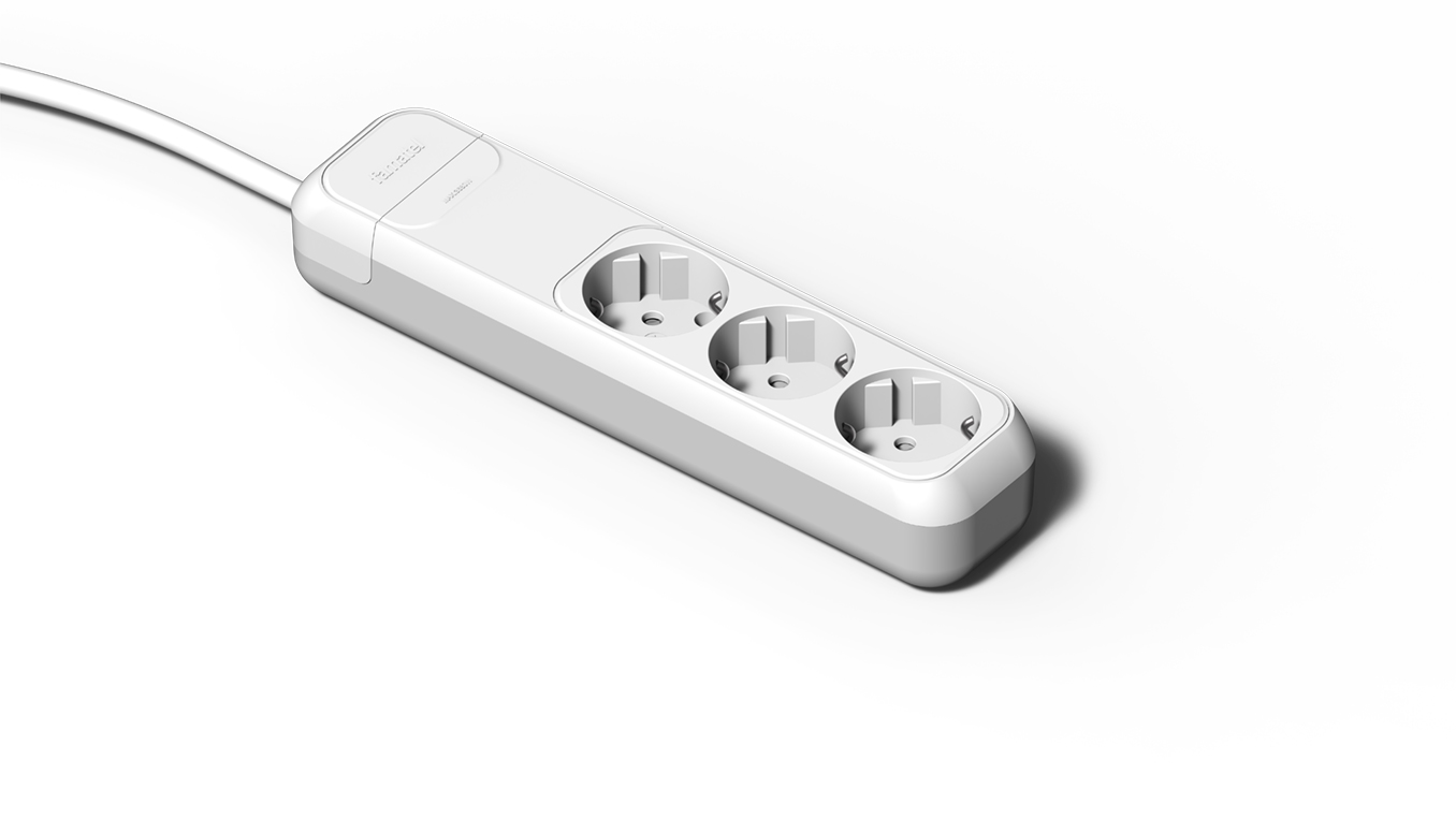 Base 3 tomas de 16A con 1,5 metros de cable en color blanco