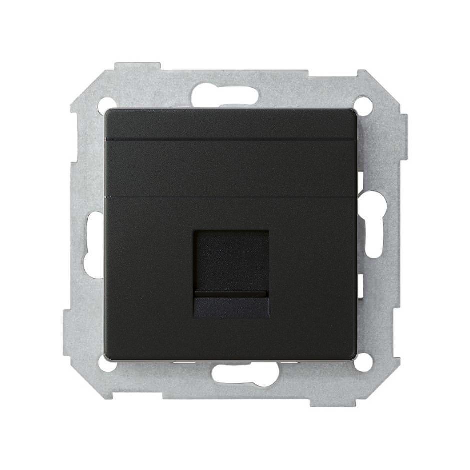 Placa de voz y datos plana con guardapolvo para conector RJ45 negro mate Simon 82 Concept