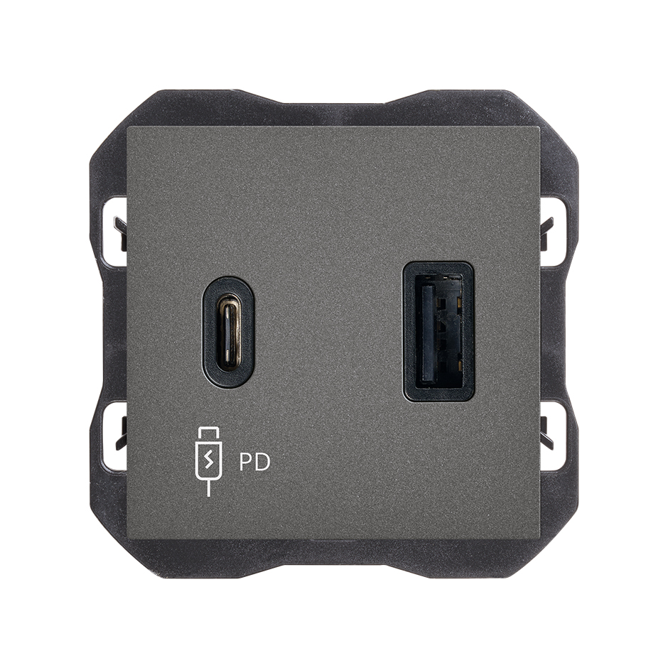 Cargador USB doble A+C 30W Power Delivery titanio