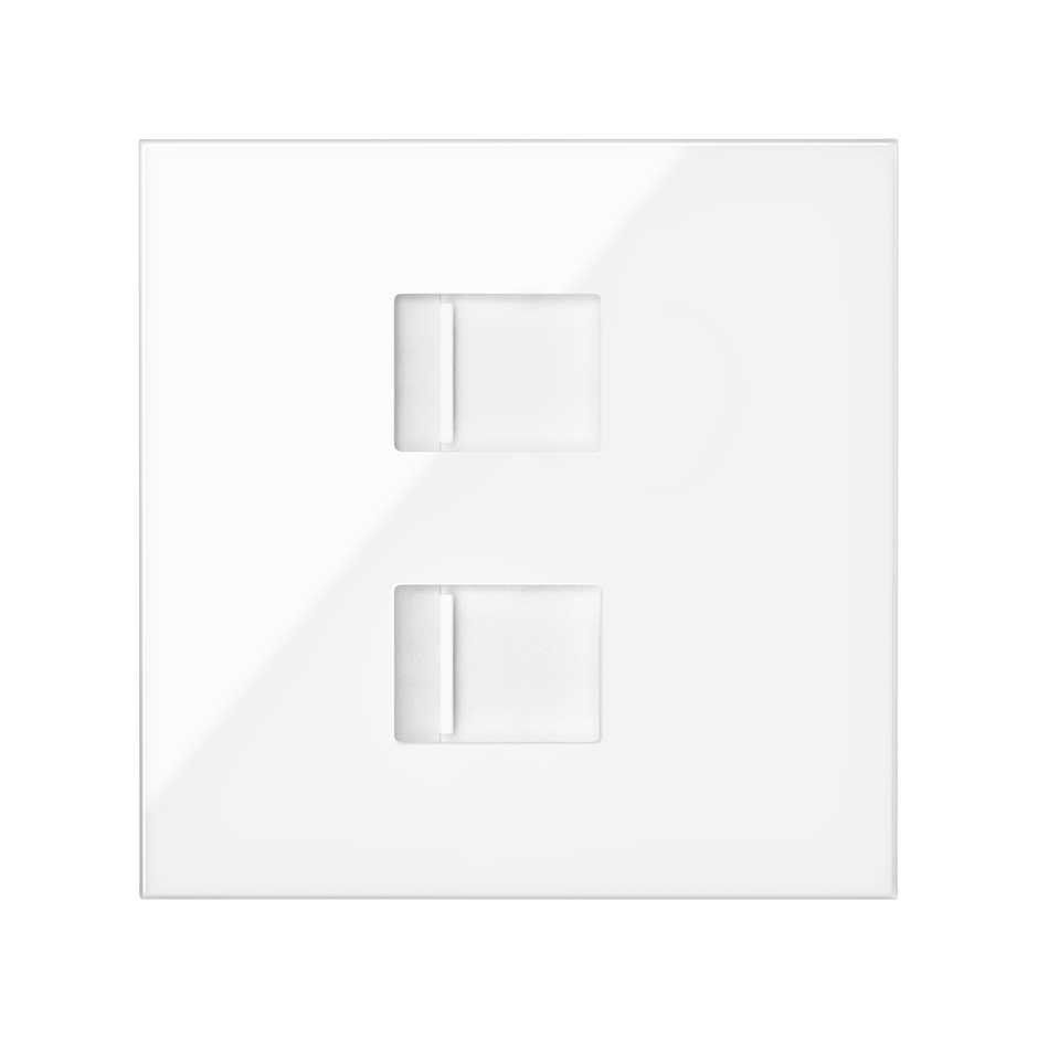Tapa de voz y datos con guardapolvo para 2 conectores RJ45 blanco brillo