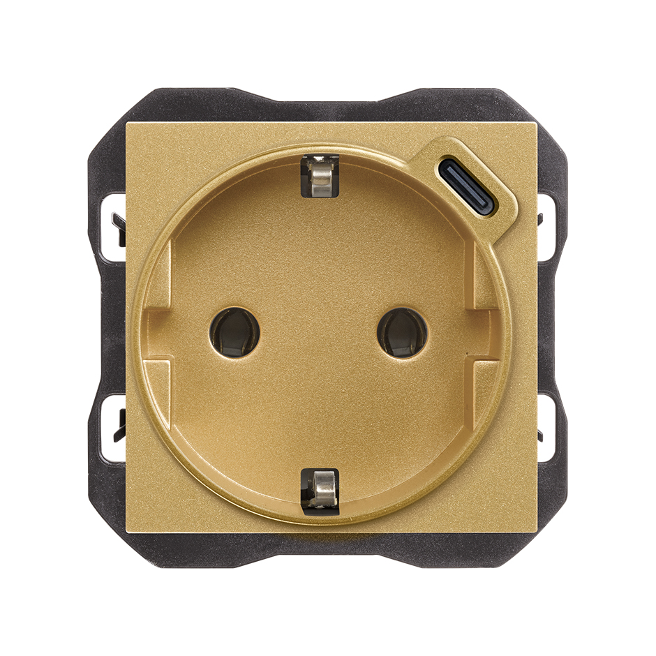 Base schuko con cargador USB C 10,5W oro