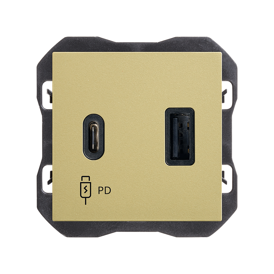 Cargador USB doble A+C 30W Power Delivery bronce