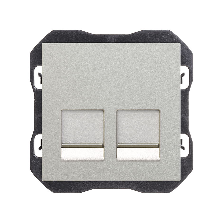 Tapa de voz y datos plana con guardapolvo con 2 conectores RJ45 aluminio