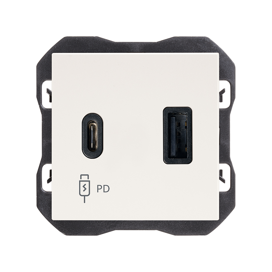 Cargador USB doble A+C 30W Power Delivery blanco mate