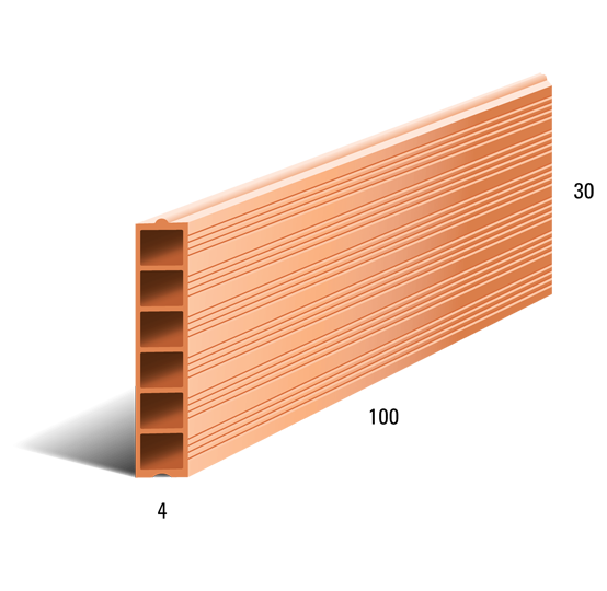 Tablero cerámico machihembrado de 100x30x4 cms