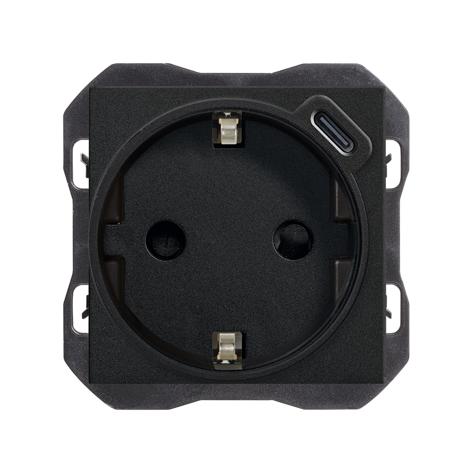 Base schuko con cargador USB C 10,5W negro mate