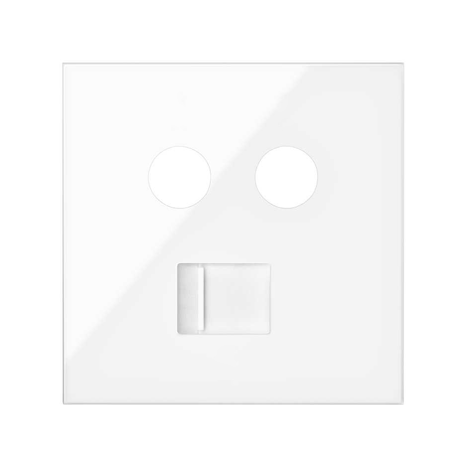 Tapa para tomas inductivas de R-TV+SAT y de voz y datos RJ45 blanco brillo