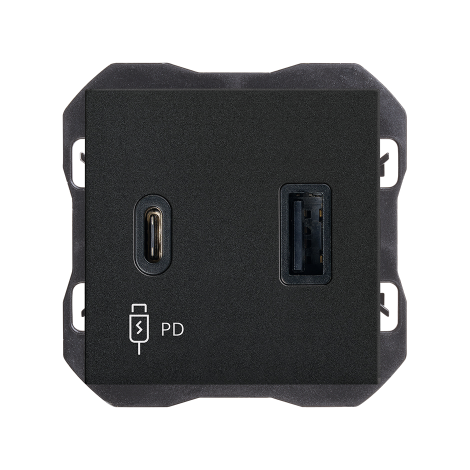 Cargador USB doble A+C 30W Power Delivery negro mate