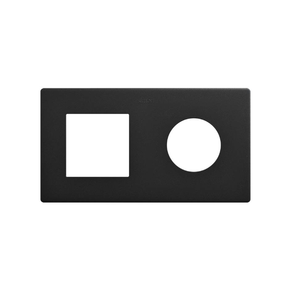 Marco compuesto por 1 elemento y 1 estética mínima para base enchufe schuko CLEAN negro mate