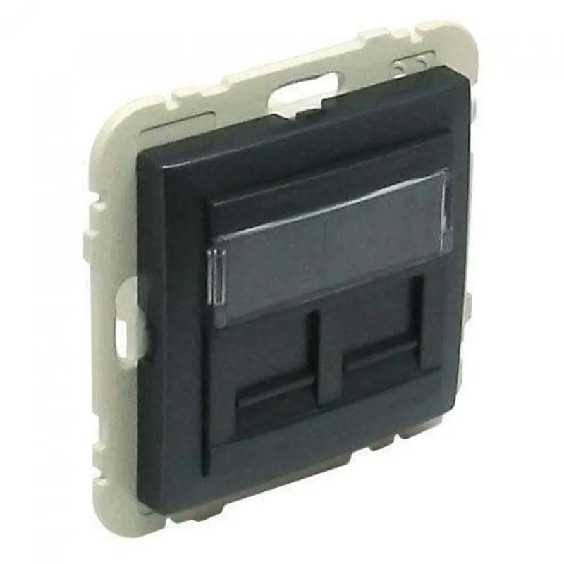 Tapa con soporte para 2 conectores RJ45 en color gris
