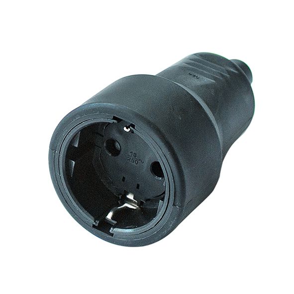 Base móvil bipolar SCHUKO de goma con toma de tierra lateral y entrada de cable recta 16A negra