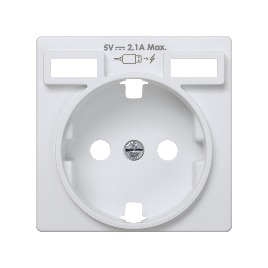 Tapa para la base de enchufe schuko con 2 cargadores USB tipo A 10,5W en color blanco Simon 82