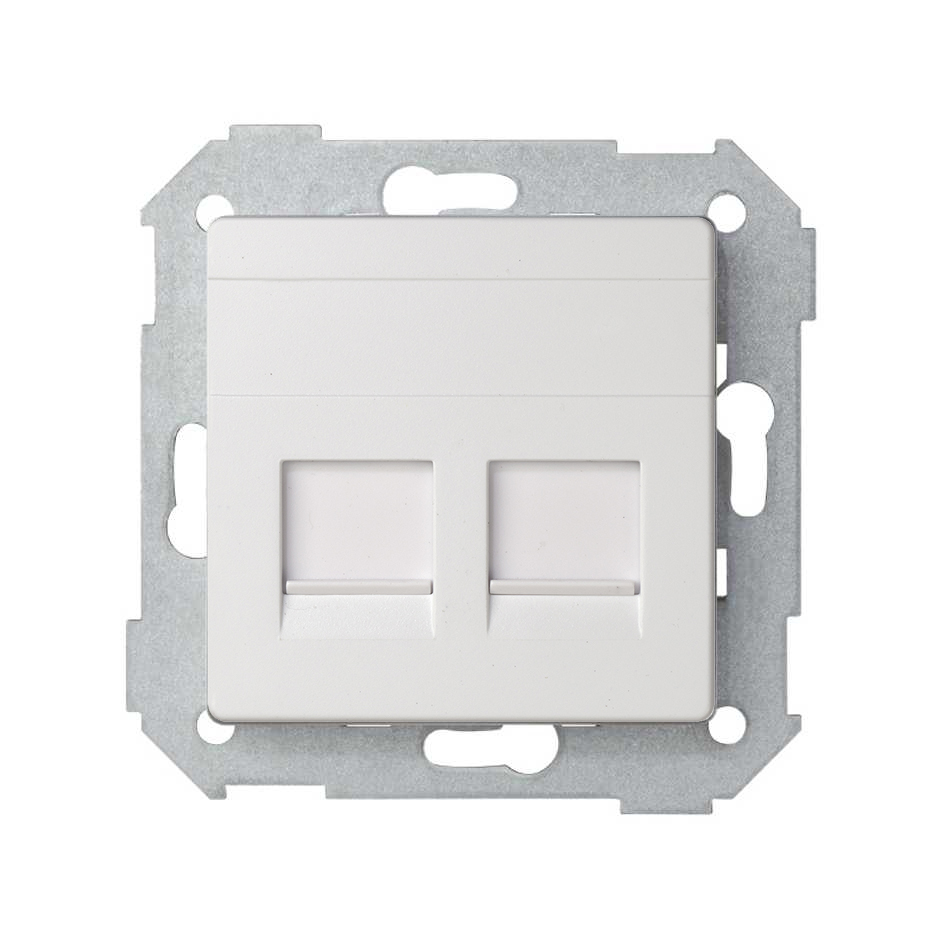 Placa de voz y datos plana con guardapolvo para 2 conectores RJ45 blanco mate Simon 82 Concept