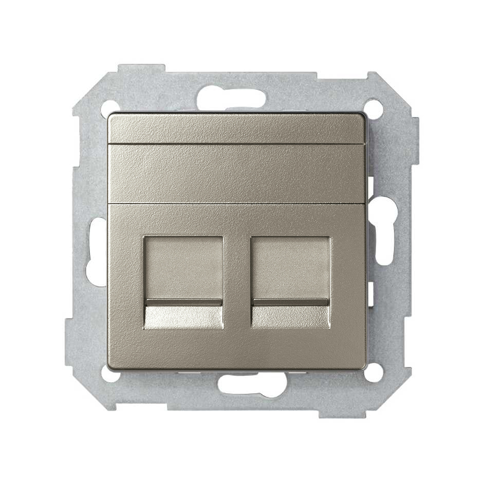 Placa de voz y datos plana con guardapolvo para 2 conectores RJ45 cava Simon 82 Concept