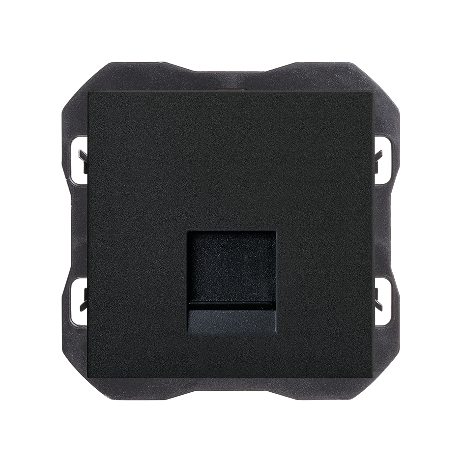 Tapa de voz y datos plana con guardapolvo con 1 conector RJ45 negro mate