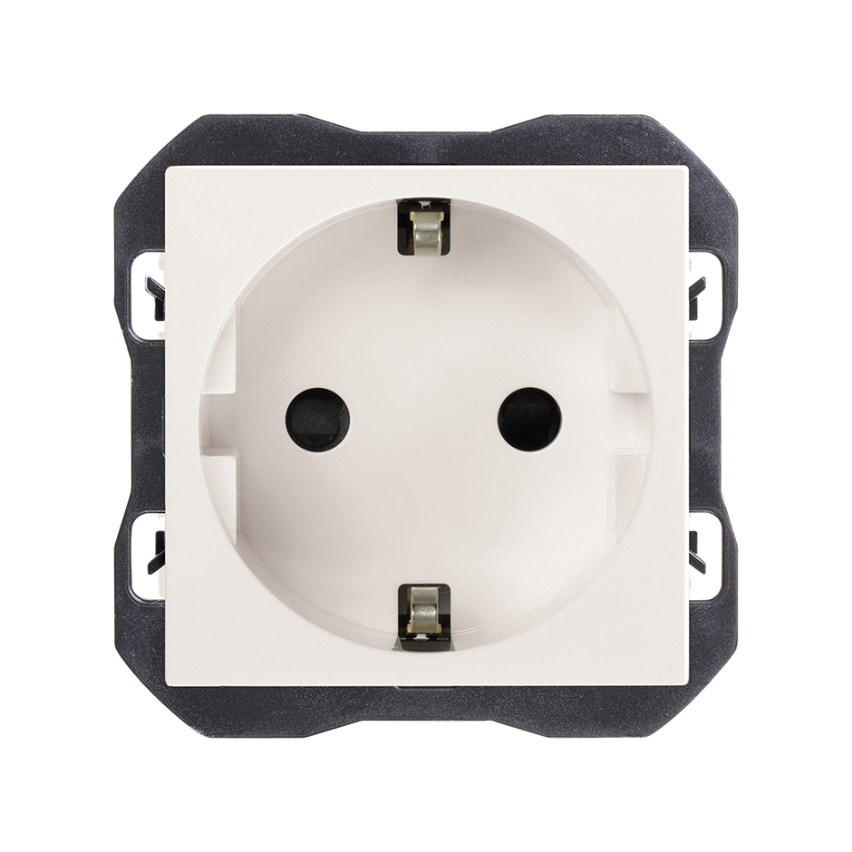Base de enchufe schuko con sistema de embornamiento a tornillo blanco mate
