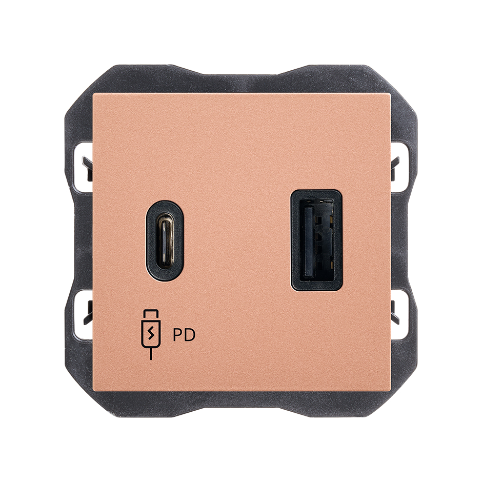 Cargador USB doble A+C 30W Power Delivery cobre