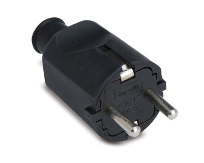 Clavija de goma con toma de tierra lateral de 16A en color negro