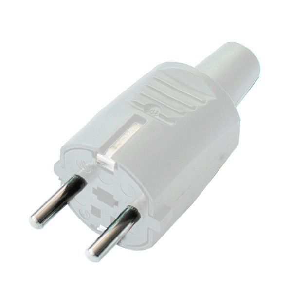 Clavija bipolar SCHUKO de goma con toma de tierra lateral y entrada de cable recta 16A blanca