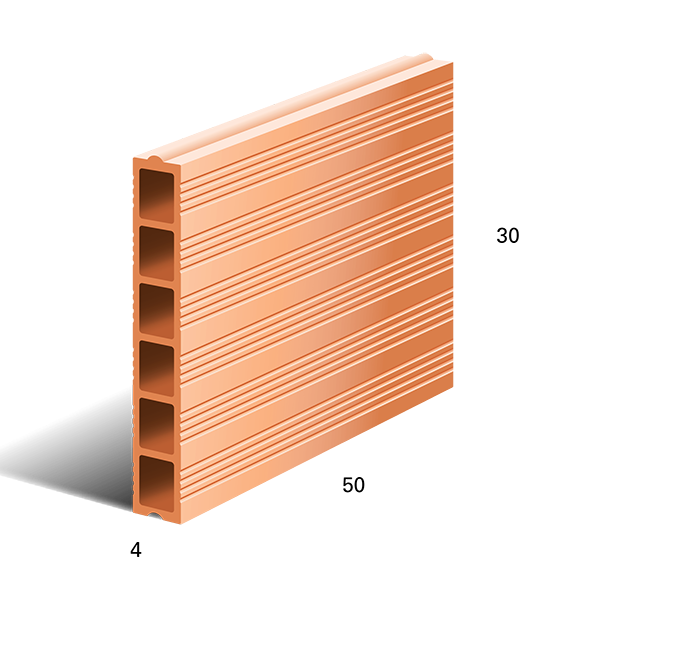 Tablero cerámico machihembrado de 50X20X4 cms