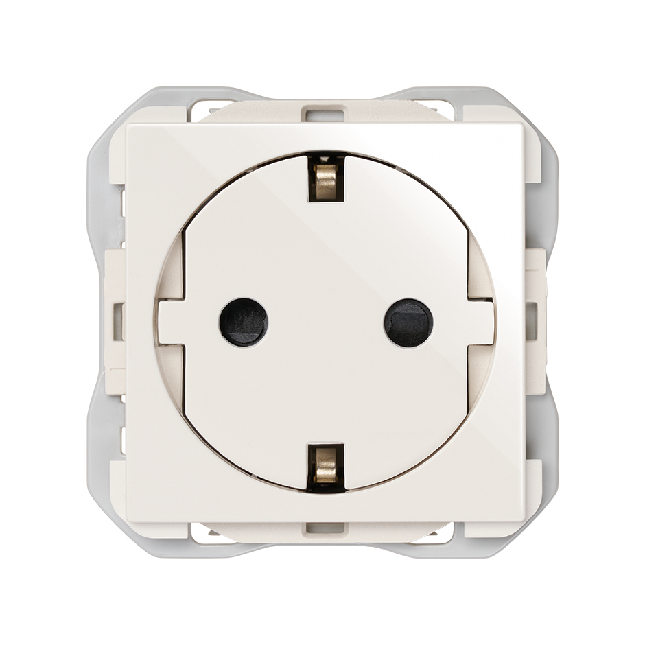 Base de enchufe schuko Clean con sistema de embornamiento a tornillo blanco mate