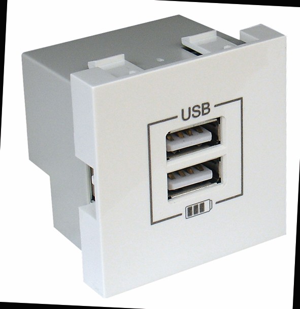 Doble cargador USB Tipo A en color blanco