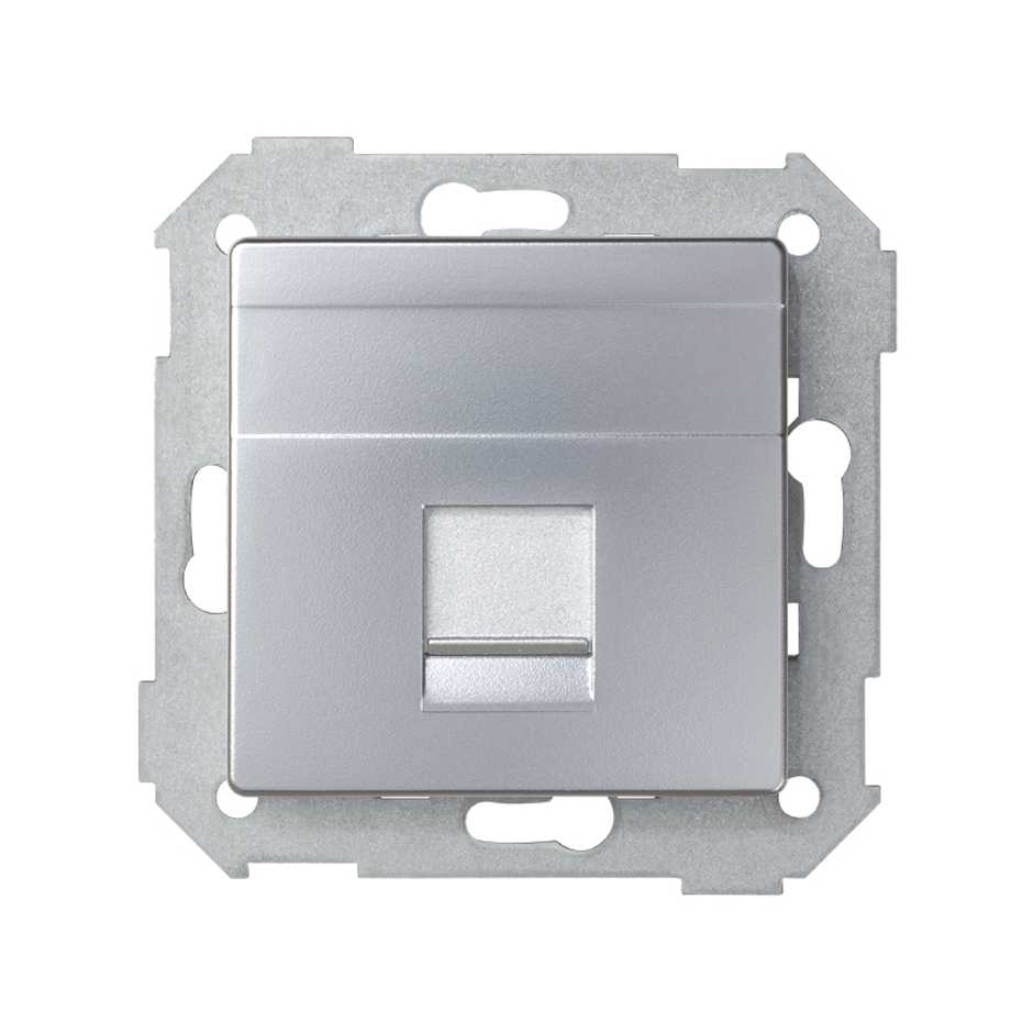 Placa de voz y datos plana con guardapolvo para 1 conector RJ45 AMP® en color aluminio Simon 82